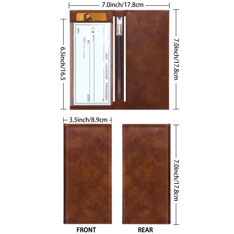 LLi Cufite Leather Checkbook Cover for Top & Side Tear Registers Duplicate Checks with Plastic Insert Flap Card Holder Pen Hoop Slim Wallet for Men Women - Image 3